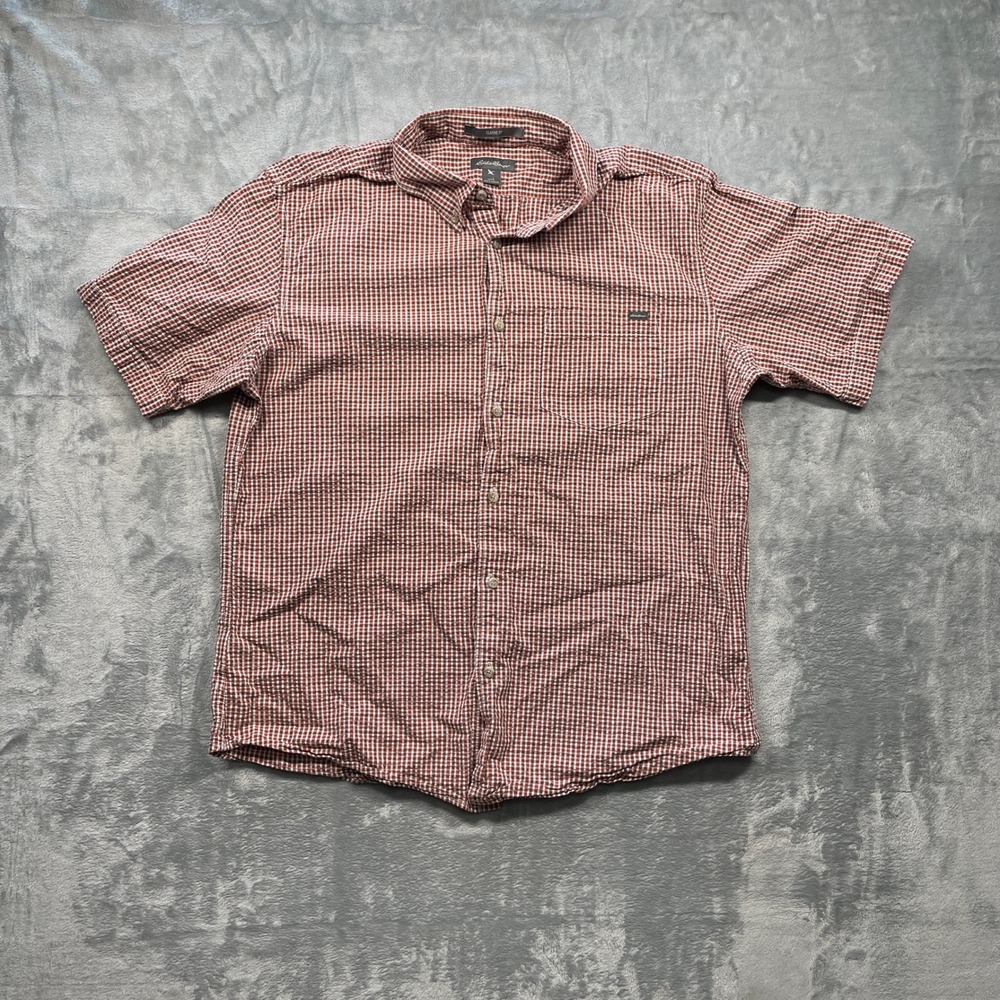 Eddie Bauer Mens Red Gingham Classic Fit Short Sleeve Button Up Shirt Size L
